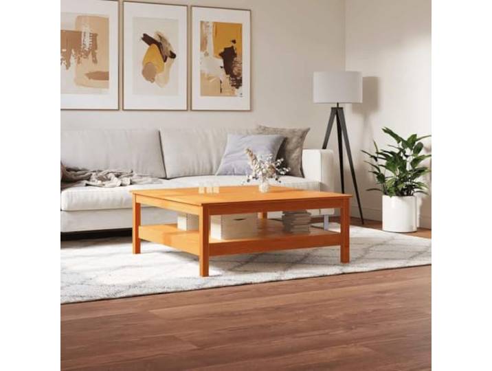 HEFZGDB Massivholz Couchtisch Kiefer 100x100x40 cm Wachsbraun mit Ablagefläche und Stauraum für Wohnzimmer