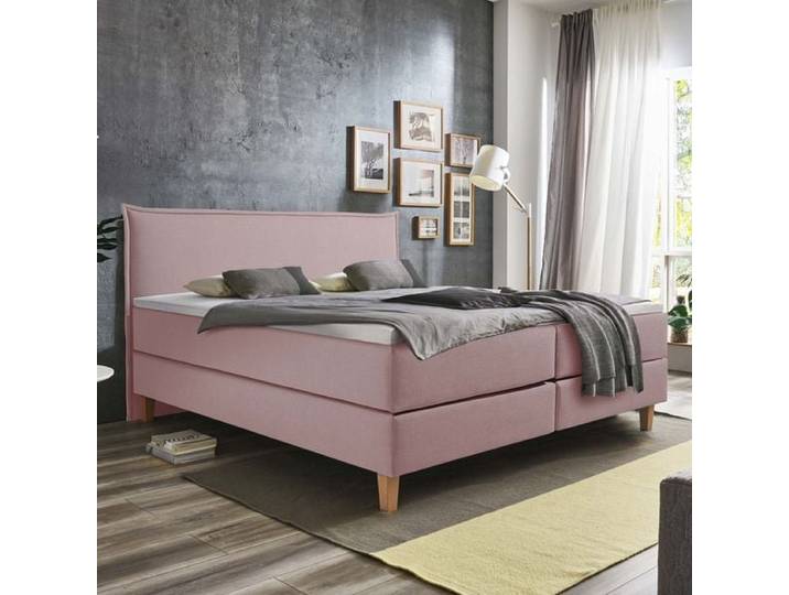 HOMELIV. Boxspringbett Zibo Webstoff 200x200cm Bonellfederkern-Box Härtegrad: H2 Lila skandinavisch