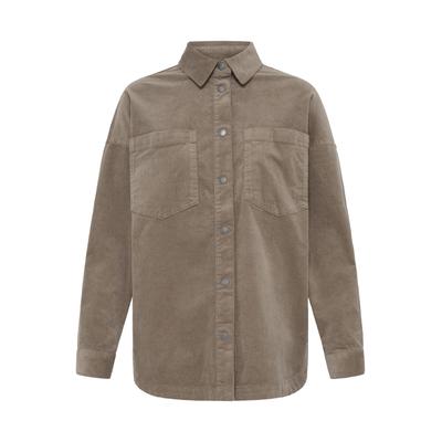 Hemdjacke PULZ JEANS "Damen Overshirts PZSALLY", Damen, Gr. S, braun (walnut), Obermaterial: 83% Baumwolle CO. 15% Viskose CV. 2% Elasthan EL., Jacken