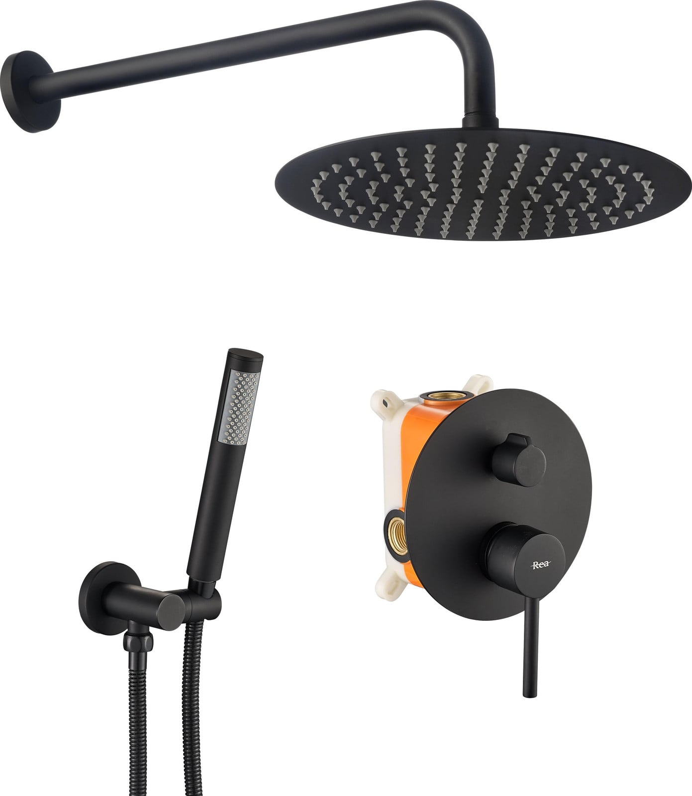 Rea Inbouw Regendoucheset Lungo Black met Douchebox