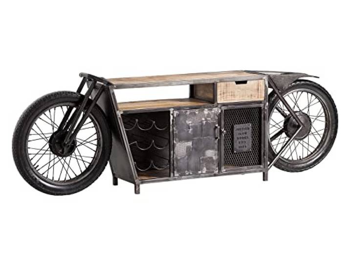 Woodkings Harlow TV Sideboard I TV-Bank I TV Konsole mit Flaschenregal I Motorbike Bartisch I Präsentationstisch Motorrad I Buffettisch I Möbel