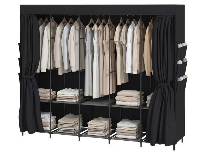 HOMCOM Stoffschrank Faltschrank Kleiderschrank mit 5 Kleiderstangen, Ablagen
