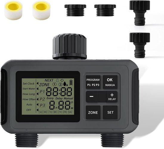 Slimme automatische watertimer met 2 uitgangen voor tuin en kas - Zwart