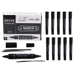 Set doppelseitiger Marker, wasserfest, Schwarz, 10 Stück.
