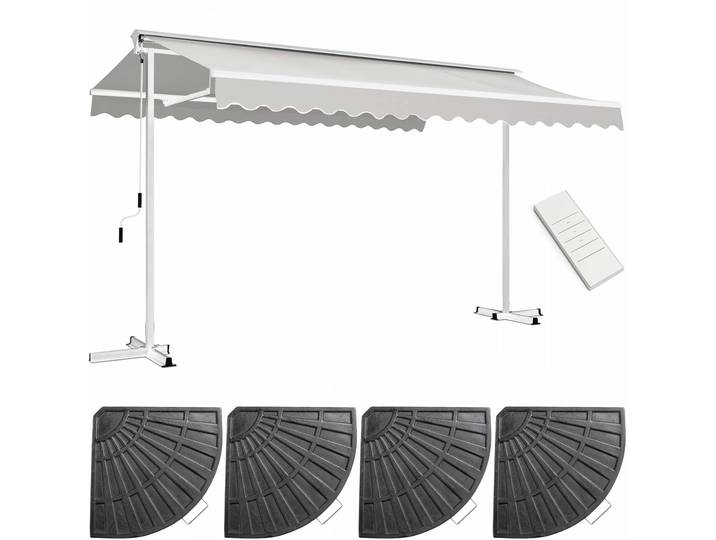 Oviala - Ensemble store banne double pente motorisé (3 x 4 m) + 4 dalles lestées