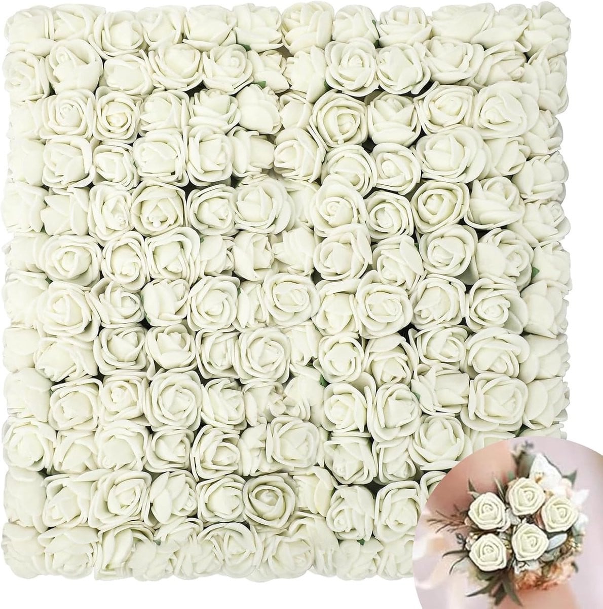 SnelShoppen 144 stuks kunstmatige witte mini schuimrozen voor decoratie, 2.5 cm