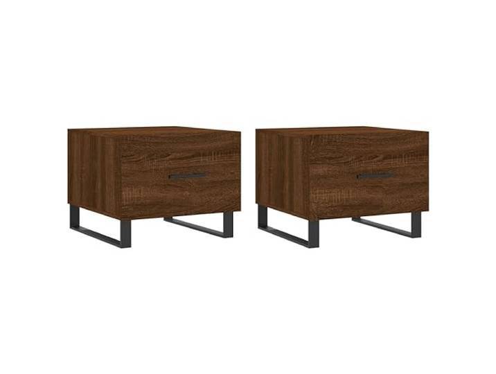 Favemtsl Couchtisch 2er Set Braun Eichen-Optik 50x50x40 cm Beistelltisch Praktisches 2er-Set Beistelltische mit Schublade und Metallbeinen für Wohnzimmer und Schlafzimmer mit Eichen-Optik.