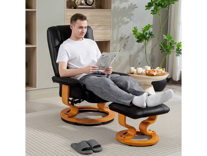 HOMCOM Fauteuil Relax Pivotant Synthétique Noir avec Repose-pied