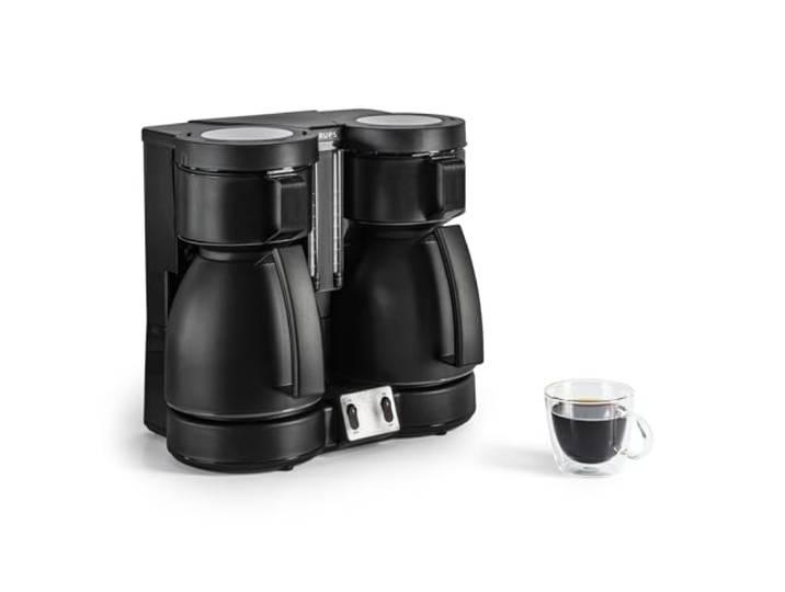 KRUPS Duothek Thermo Filterkaffeemaschine, zwei separate Isolierkannen und Brühvorgänge, sehr gute Isolierleistung, Ein-und-Aus-Schalter mit Kontrolleuchten, 2 x 8 Tassen, Schwarz, KT8501