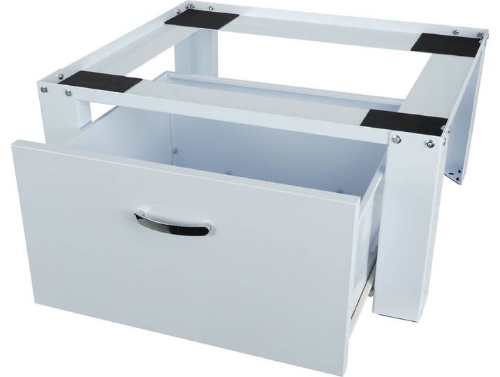 Wasmachine verhoger - Wasmachine sokkel - Wasmachine verhoger met lade - Wit - Stalen frame - Wasmachine opbouwmeubel