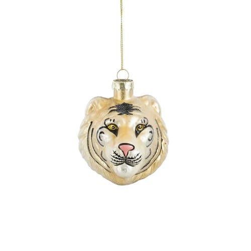 Mica Decorations kerstornament tijgerkop - glas - geel