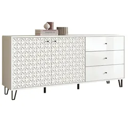 SIDEBOARD weiß Hochglanz 169 x 76 cm, Kommode mit 3D-Struktur
