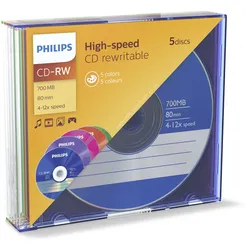 Philips - 5 x CD-RW - 700 MB (80 Min) 4x - 12x - Slim Jewel Case
