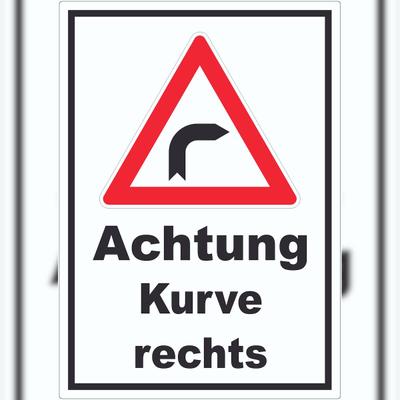HB-Druck Aufkleber Achtung Kurve rechts A3 (297x420mm)