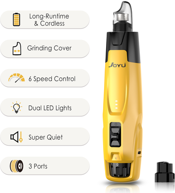 Happy Pet Pantry 6 Speed Quiet Dog Nail Grinder With Dual LED Lights & Rechargeable Power yellow