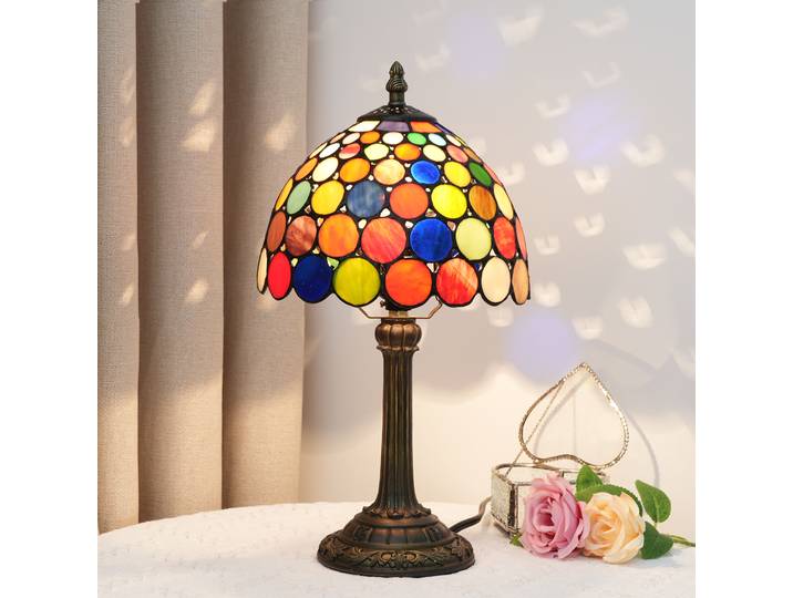 Lampe de table de 8 pouces, style baroque, abat-jour en verre coloré, lampe de bureau vintage, petite lampe de chevet, chambre à coucher, salon, bureau, lecture