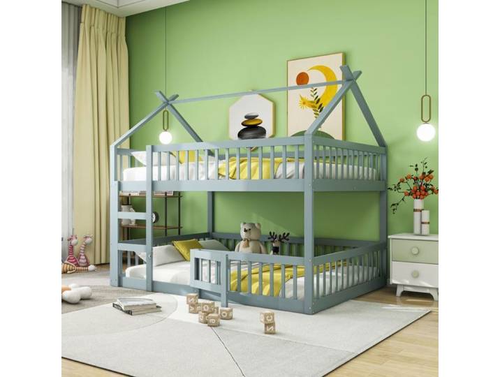 Lit superposé - O.YE - 140x200 cm - Bois massif gris - Design loft - 2 places
