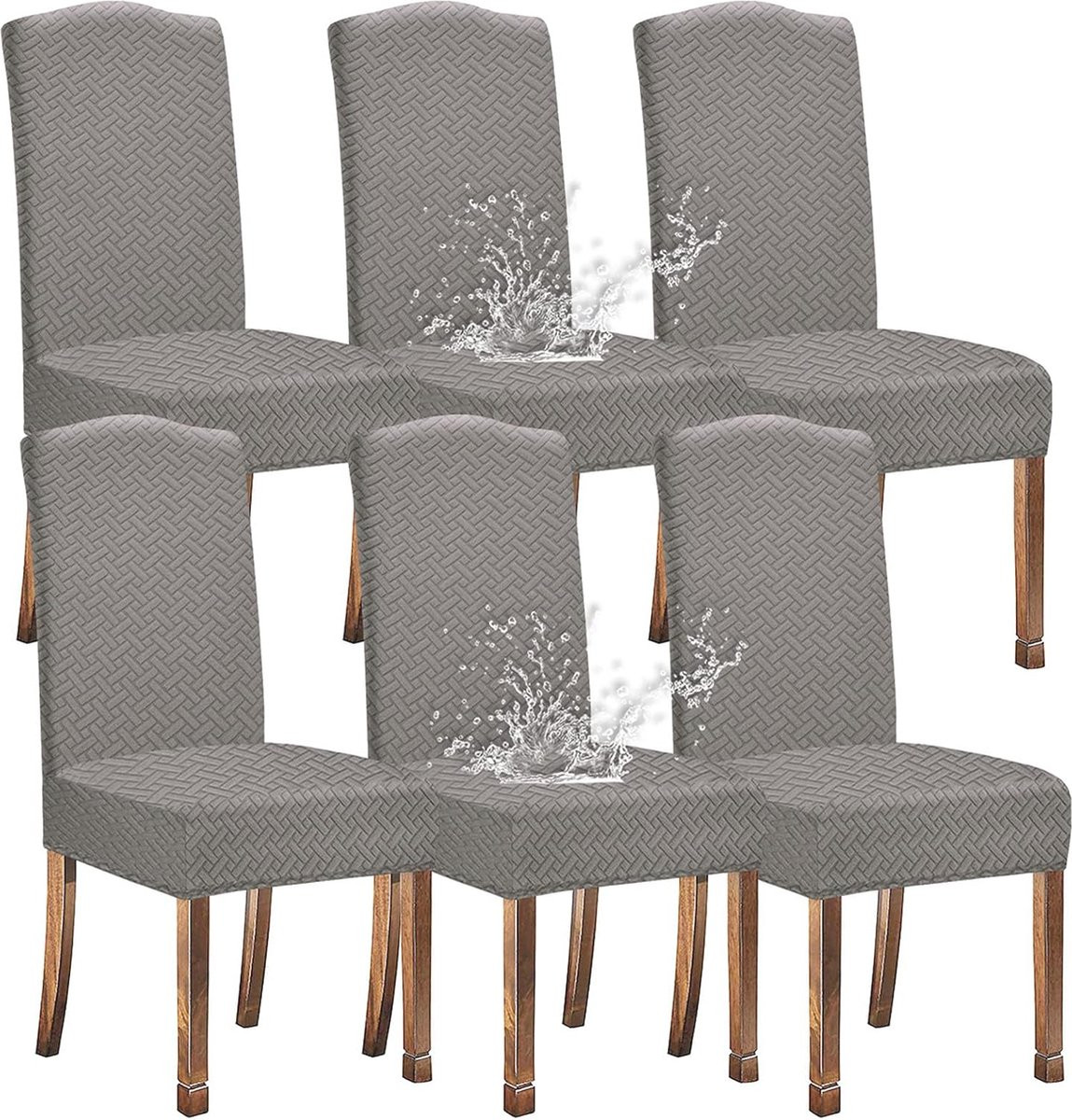 Set van 6 Stretch Waterafstotende Keperstof Eetkamerstoelhoezen voor Bescherming en Decoratie - Lichtgrijs