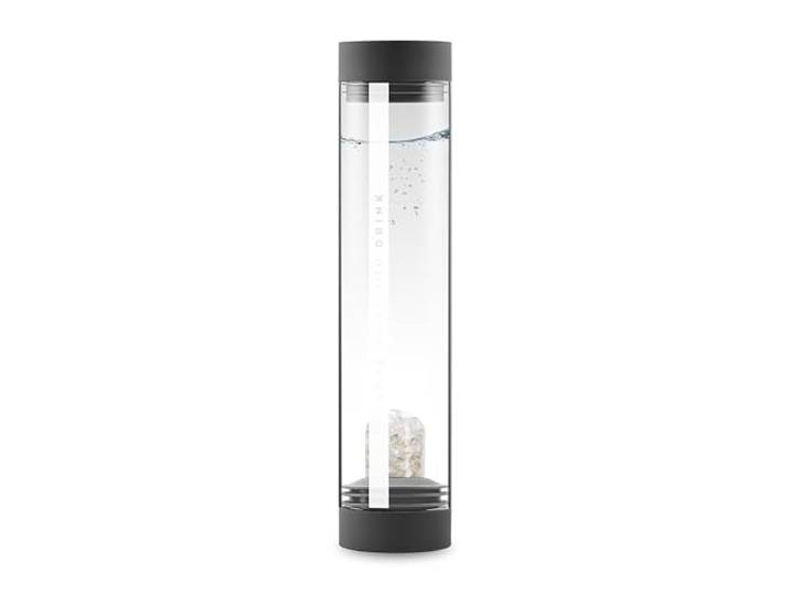 VitaJuwel Sana LUNA lava black Karaffe aus Glas mit Edelsteinen (Mondstein & Bergkristall) - für Intuition, Empathie & Sensibilität