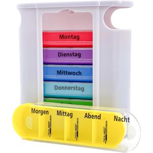 TIGA-MED Tablettenbox 7 Tage, morgens, mittags, abends, nachts, weiß / bunt