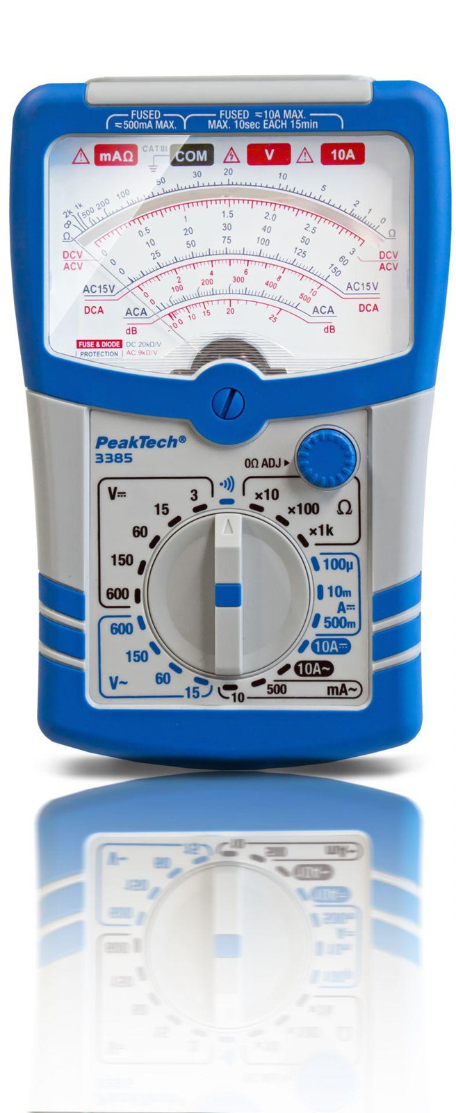 PeakTech P 3385 Analoge Multimeter voor Wisselstroom en Gelijkstroom tot 600 V en 10 A, CAT III