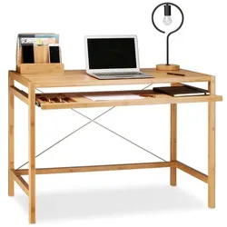 Relaxdays Computertisch Holz mit Tastaturauszug Hellbraun,Schwarz