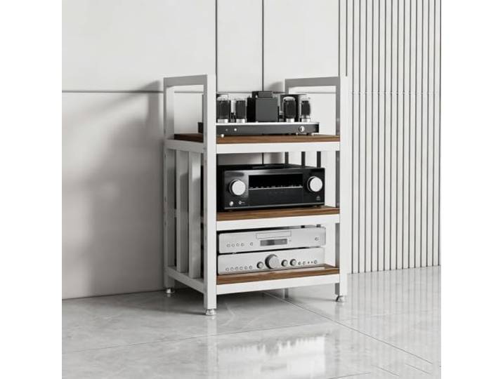 Medienschrank, AV-Ständer mit Verstellbaren Regalen Rädern für Wohnzimmer Metallischer Stereo-Rack, Verstellbare Regale, Medienaufbewahrung für Zuhause, für Wohnzimmer, Büro, Aufnahmestudio