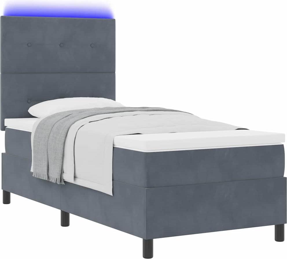 LED Boxspringbett mit Kopfteil Dunkelgrau 80 x 200 cm Samt