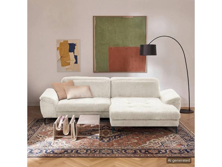 Livetastic Ecksofa Prado, Weiß, Metall, 3-Sitzer, Ottomane rechts, L-Form, 268x195 cm, Liegefunktion, Rücken echt, Wohnzimmer, Sofas & Couches, Wohnlandschaften, Ecksofas