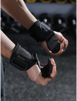 Smart Shopping Spot Heavy Duty Weightlifting Hooks With Neoprene Padded Wrist Straps For Deadlifts & Pull ups Steel Grips For Gym Training black