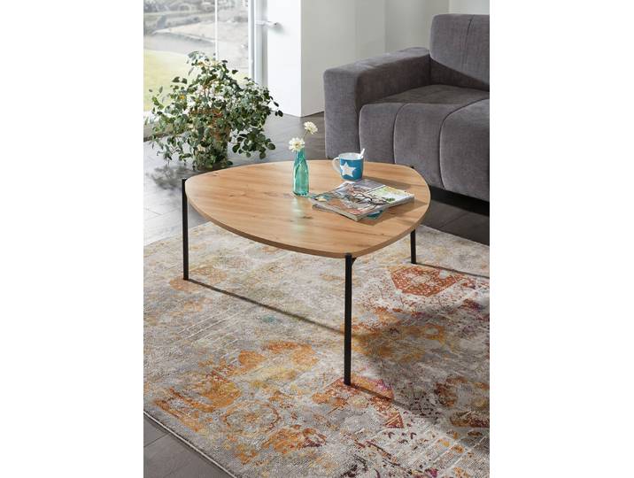 Couchtisch im Loft-Design mit Metallgestell, Wildeiche