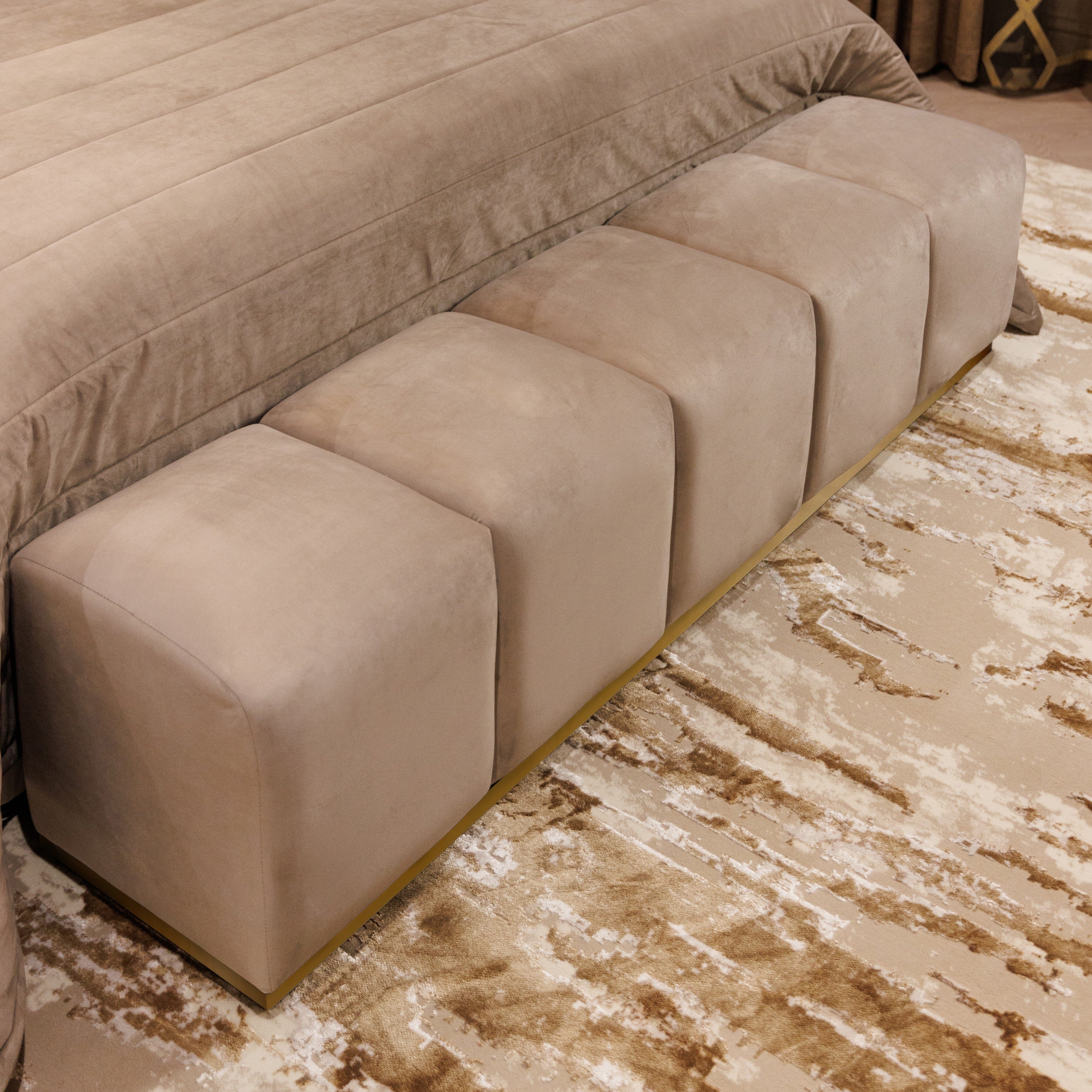 Praline Luxury Velvet & Gold Upholstered Bench, Double