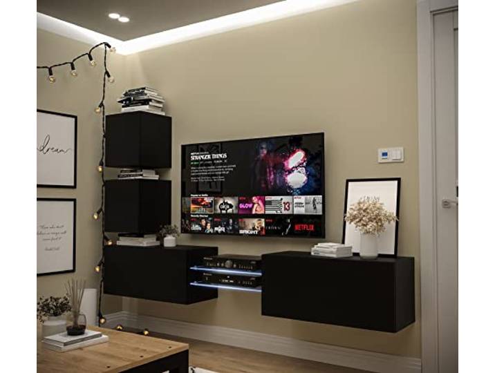 Furnitech Wohnwand Wohnzimmer Hängend Wohnwand Modern Wohnzimmer Schrankwand mit Regale und TV Schrank Wohnzimmer Möbel ohne LED (AN100-21B-M4-1C)