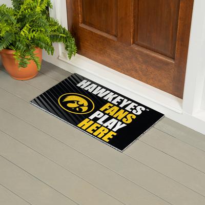 Evergreen "28 in. x 16 in. University of Iowa ""Fans Play Here"" PVC Door Mat"
