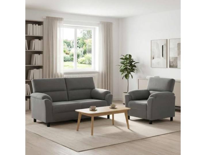 Sofa-Set 2 pcs Dunkelgrau Samt Metallrahmen,Kissenrücken,konische Beine,Samtoberfläche,einfache Pflege