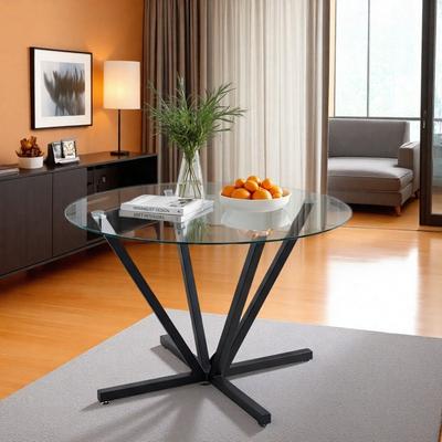ZWYO HOSIMU "45"" Round Glass Dining Table, Modern Circular Kitchen Table with Tempered Glass Top & Metal Base"