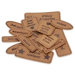 buttinette Label-Set "handmade", in Französisch, in Lederoptik, 3,5 - 7,5 cm, 15 Stück