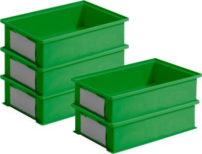 Sparset Stapelboxen Serie 14/6-2-H, PP-Kunststoff, Inhalt 12 Liter, grün, 5 Stück