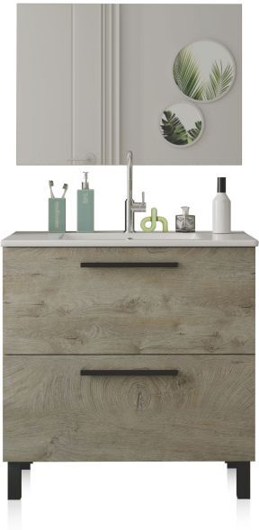 duehome Pack de baño con lavabo cerámico Sense - Roble Alaska