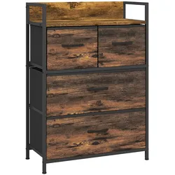 HOMCOM Kommode, Sideboard, 4 Stoffschubladen, Industrial Design, 60x29x85cm, Braun/Schwarz
