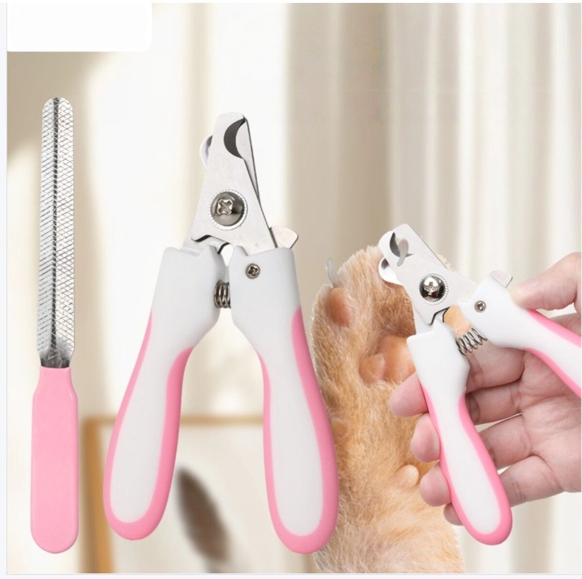 INF Nagelknipser-Set für Haustiere mit Feile — Edelstahlklinge, Kaninchenohren-ABS-Griff für Hunde und Katzen Rosa