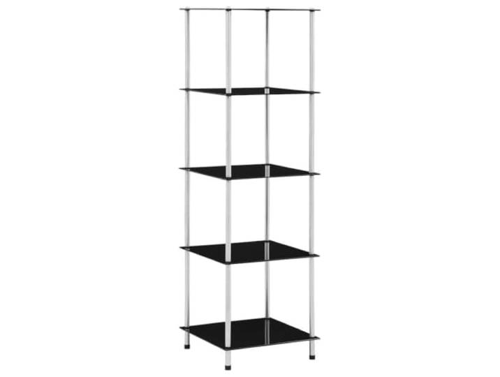 GHVBNMF Glasregal Schwarz mit 5 Ablagen 40x40x130 cm Standregal Elegante Glasvitrine für Wohnzimmer, Büro und Bad zur präsentablen Aufbewahrung von Deko, Pflanzen und Badutensilien.