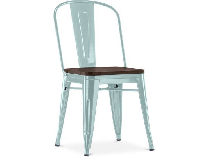 Chaise carrée - Métal et bois foncé - Metalix Vert pâle