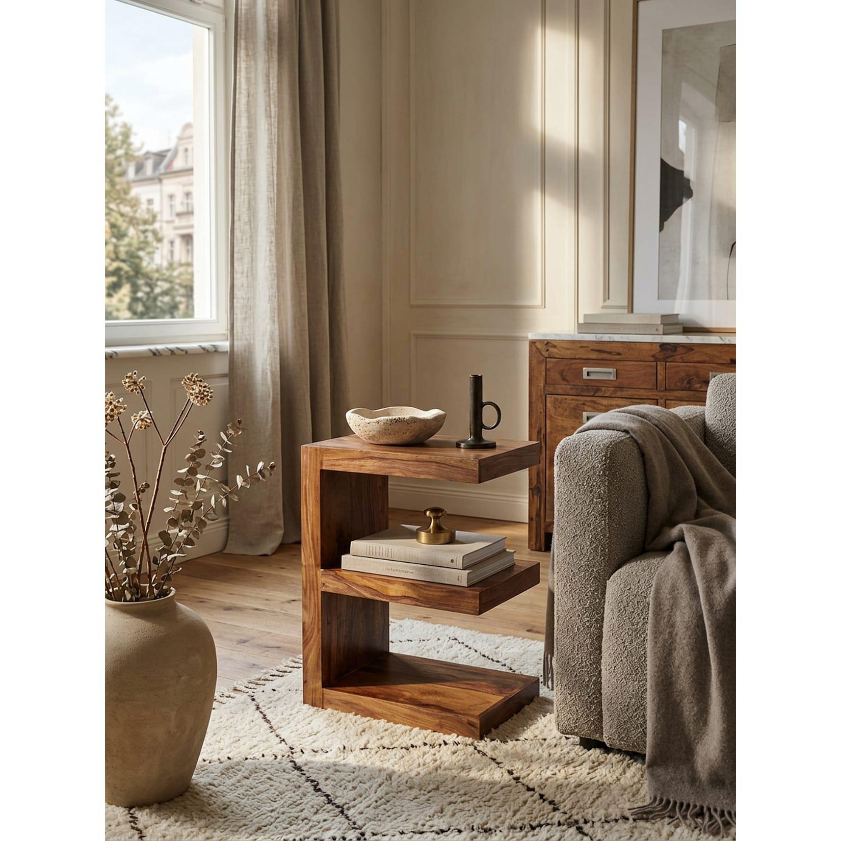 Beistelltisch Massivholz E Cube Landhausstil Design MUMBAI, Dunkelbraun 30x45x60 cm