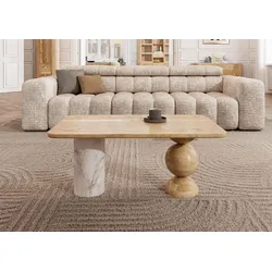 Couchtisch Mango 100x60x45 natur lackiert / Marmor weiß FLORENZ #105