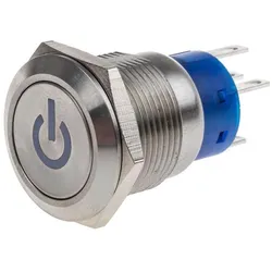 RS PRO 19mm,stainless,SPST,ltch,Pwr,Whte,24V, Schalter + Taster, Silber, Weiss