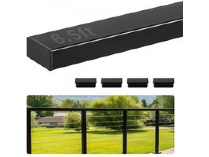 VEVOR Balkon Geländer aus Edelstahl, rechteckiger Handlauf für Treppendecks oben für Außen-/Innenstufen mit Endkappe, mattschwarze Beschichtung, Kabelgeländer-Set, 50x25x1981 mm