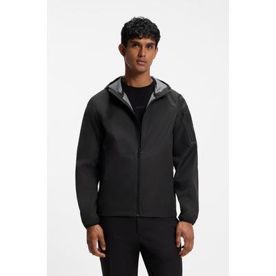 Regenjacke BOSS GREEN, Herren, Gr. XXL, schwarz (schwarz001), Web, Obermaterial: 100% Polyester, unifarben, regular fit normal, hoch geschlossener Ausschnitt, elastischer Bund, Jacken Regenjacke, wasserabweisende Ausrüstung, Regular Fit, Ärmeltasche
