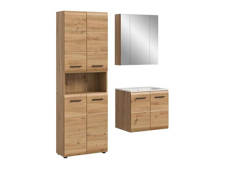 xonox.home – 3 TLG. Badezimmermöbel Kombination Ice 135x185x46 cm in Korpus und Front Artisan Oak Nachbildung – Badkombination mit klarer Linienführung – edel & platzsparend