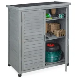 Relaxdays Grauer Gartenschrank 3 Fächer Grau,Schwarz